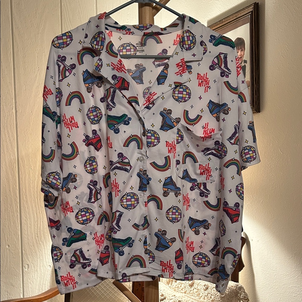 Colorful Patterned Women's Pajama Top and Shorts